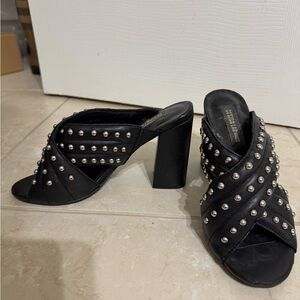 Design Lab Lord & Taylor Leather Studded Block Heel Mules - Size 6.5